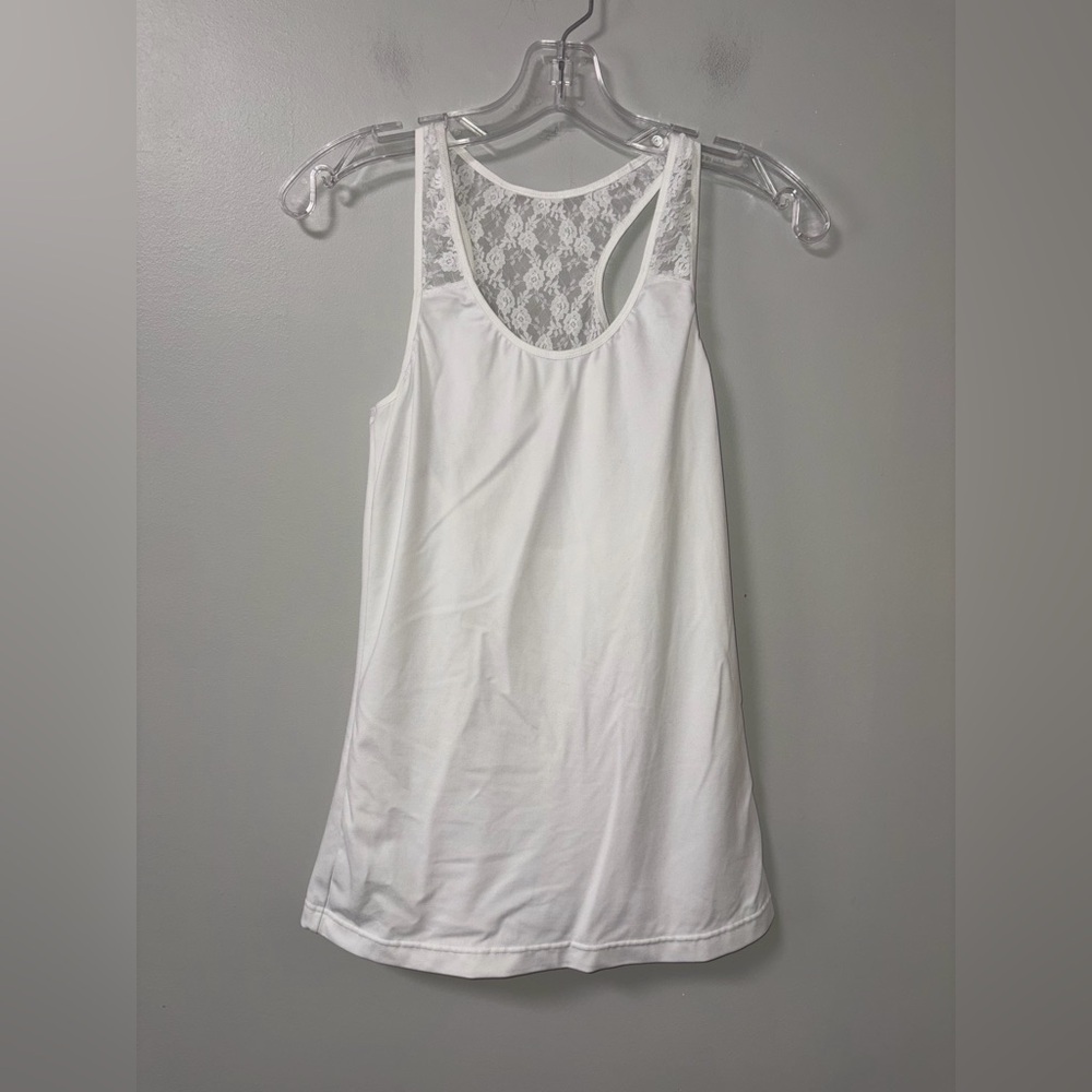 Sweet Nothings White Racerback Lace Yoke Compression Tank Layering Basic L